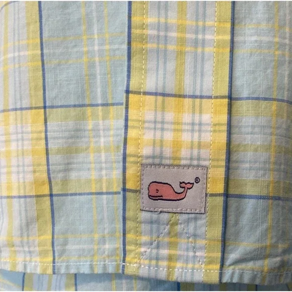 Vineyard Vines Men's Murray Shirt short sleeve Yellow Teal Summer Plaid Size M - Picture 7 of 13